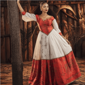 Regal Red Modern Habesha Dress